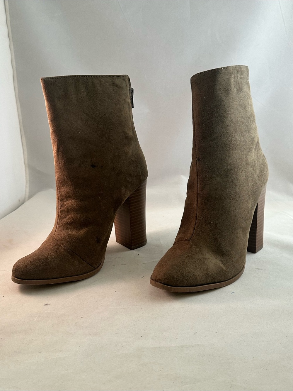 Suede High-Heel Ankle Boots - Taupe